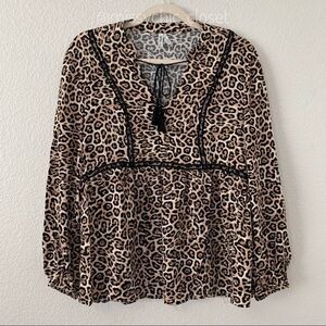 Mudd Cheetah Print Tassel Women’s Peasant Top